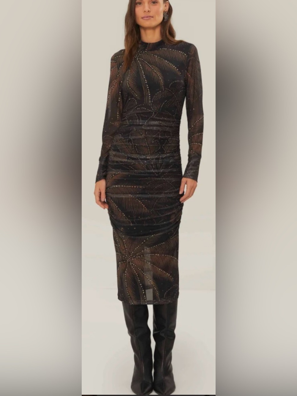 FARM Rio Golden Foliage Black Tulle Midi Dress Floral Black & Orange XL NWT